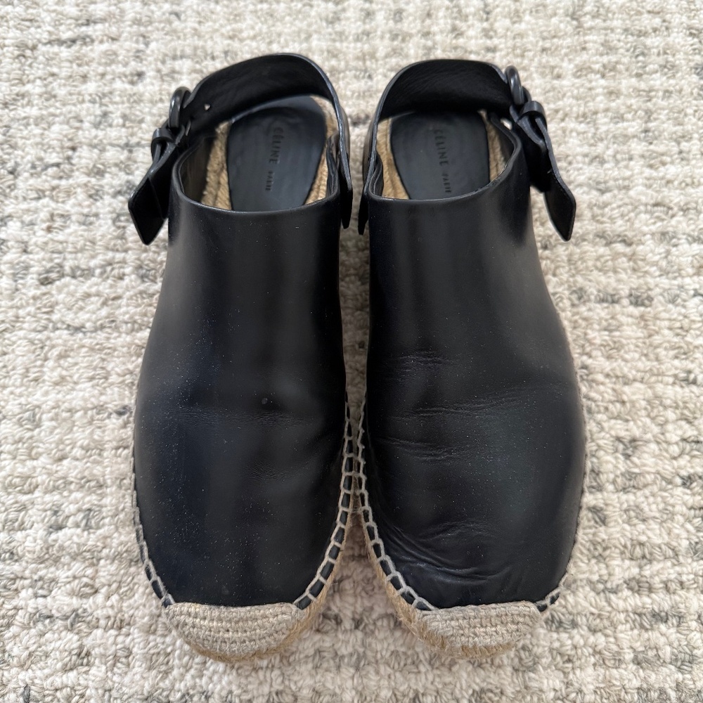 CELINE Black Leather Espadrilles with leather strap/buckle, Women Size 38